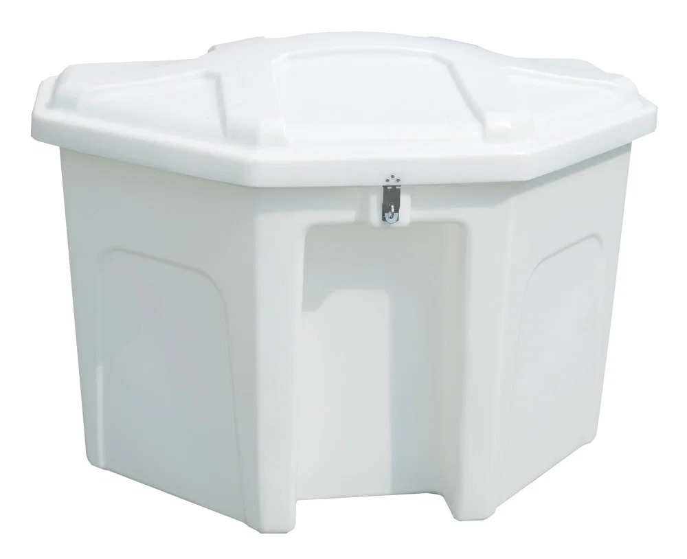 123661 – TAYLOR MADE Dock Storage Box, Triangle 50 Inch Length x 32 Inch Width x 36 Inch Height Classic White Polyeth...